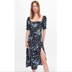 Zara Square Neck Floral Midi Dress